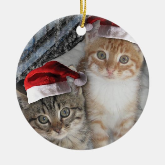 Christmas Tabby Kittens Keramikornament (Vorne)