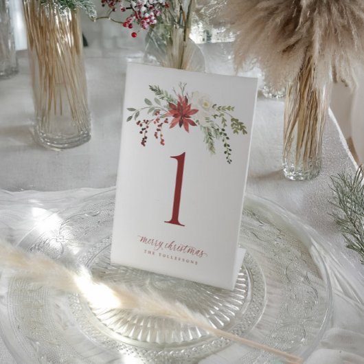 Christmas Table Numbers Elegant Berries Greenery Sockelschild