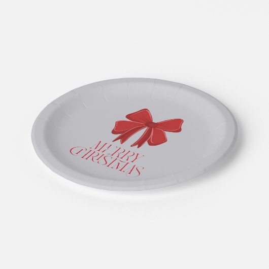 Christmas Tableware Pastel Plate | Red Bow Accent Pappteller (Schrägansicht)