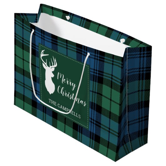 Christmas Tartan Clan Campbell Kariert Personalisi Große Geschenktüte (Vorderseite Schrägansicht)