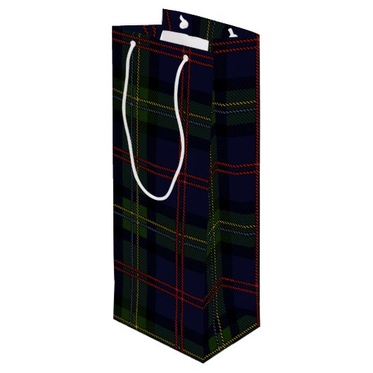 Christmas Tartan Clan Malcolm Green Lila Kariert Geschenktüte Für Weinflaschen (Rückseite Schrägansicht)