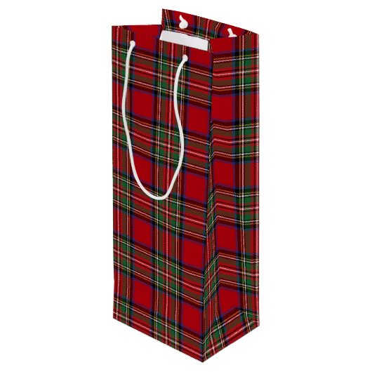 Christmas Tartan Clan Stewart Karierter Karo Geschenktüte Für Weinflaschen (Rückseite Schrägansicht)