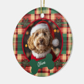 Christmas Tartan Custom Dog Foto Keramik Ornament (Links)
