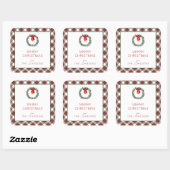 Christmas Tartan Kariert Wreath Bow Quadratischer Aufkleber (Blatt)