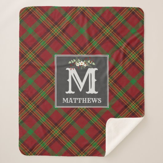 Christmas Tartan Monogram Family Pattern Holiday Sherpadecke (Vorderseite)