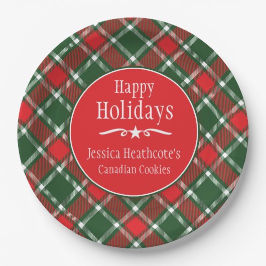 Christmas tartan name cookie exchange paper plate pappteller (Vorderseite)