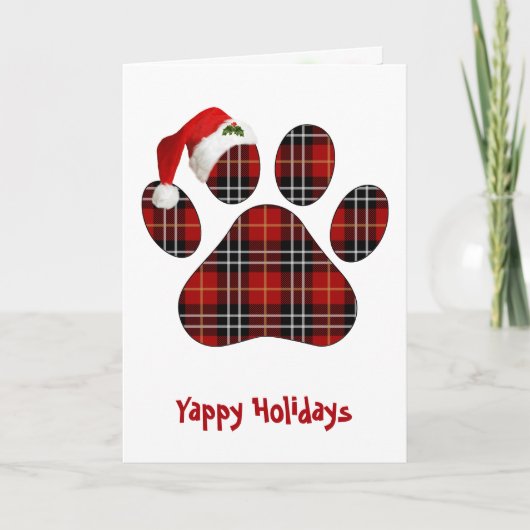 Christmas Tartan Plaid Dog Paw Print and Hat Karte (Vorderseite)