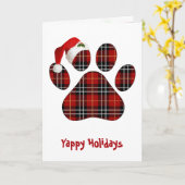 Christmas Tartan Plaid Dog Paw Print and Hat Karte (Gelbe Blume)