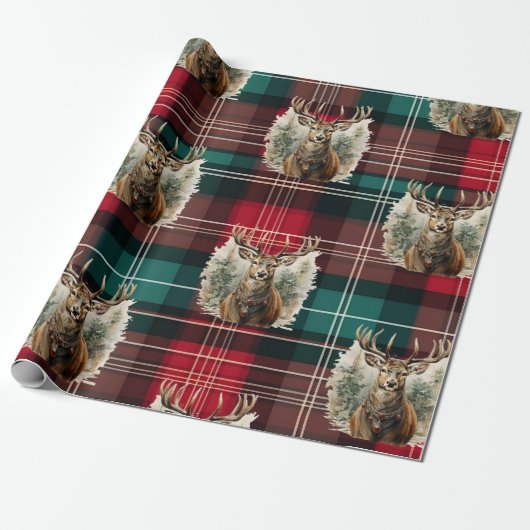 Christmas Tartan Reindeer Geschenkpapier (Ungerollt)
