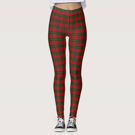 Christmas Tartan Scottish Kariert Red Green Leggings (Vorderseite)
