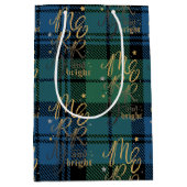 Christmas Tartan Script Green Blue Karo Kariert Mittlere Geschenktüte (Vorderseite)