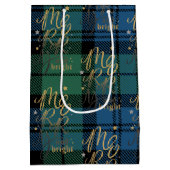 Christmas Tartan Script Green Blue Karo Kariert Mittlere Geschenktüte (Rückseite)