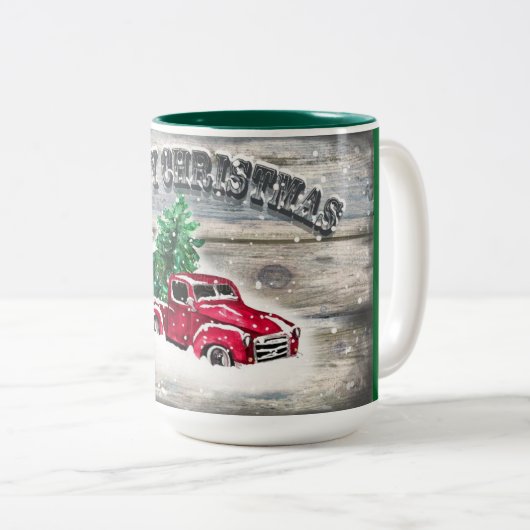 CHRISTMAS TASSE VINTAGER ROTER LKW (VorderseiteRechts)