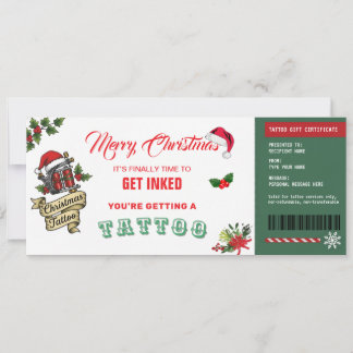 Christmas Tattoo Gift Certificate Card Voucher Einladung
