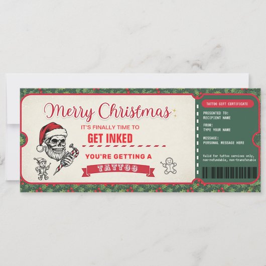 Christmas Tattoo Gift Certificate Card Voucher Einladung (Vorderseite)