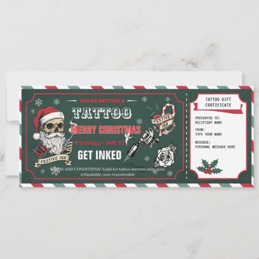 Christmas Tattoo Gift Certificate Card Voucher Einladung (Vorderseite)