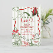 Christmas Tea 2nd Birthday Scribble Hand Drawn  Einladung (Stehend Vorderseite)