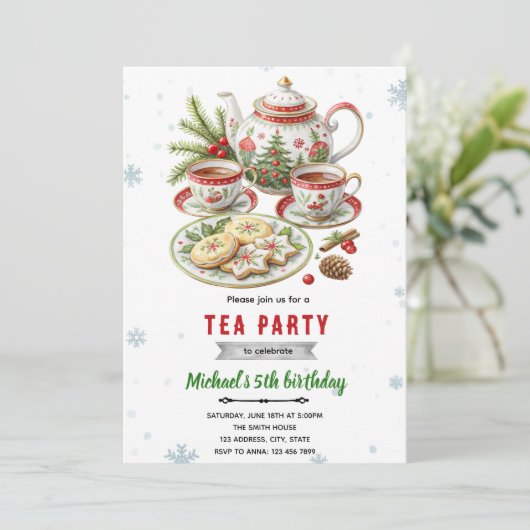 Christmas tea party invitation einladung (Stehend Vorderseite)