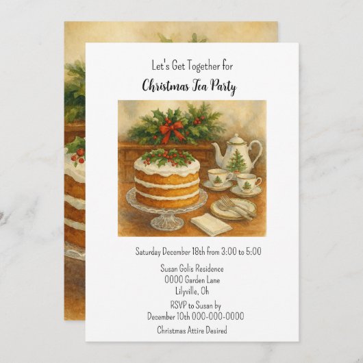 Christmas Tea Party / Tea Time Einladung (Vorne/Hinten)
