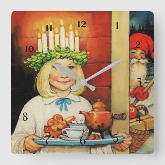 "Christmas Tea" von Jenny Nystrom Quadratische Wanduhr (Vorderseite)