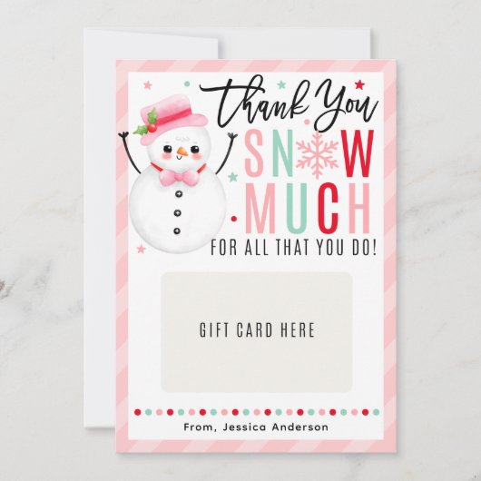 Christmas Teacher Thank You Pink Gift Card Holder Einladung (Vorderseite)
