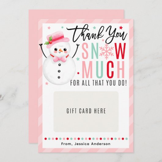Christmas Teacher Thank You Pink Gift Card Holder Einladung (Vorne/Hinten)