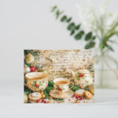 Christmas Teapot Set with Pine Green and Ornaments Postkarte (Stehend Vorderseite)