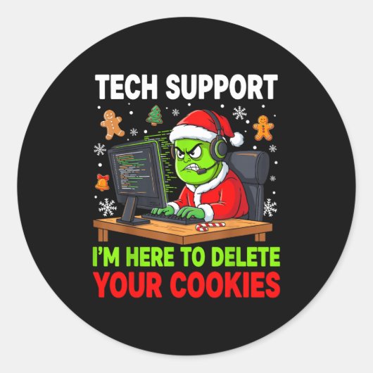 Christmas Tech Suprt Here To Delete Cookies Holida Runder Aufkleber (Vorderseite)