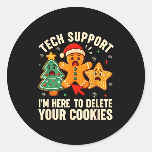 Christmas Tech Suprt Here To Delete Cookies Xmas M Runder Aufkleber (Vorderseite)