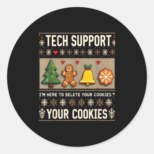 Christmas Tech Suprt Here To Delete Cookies Xmas M Runder Aufkleber (Vorderseite)