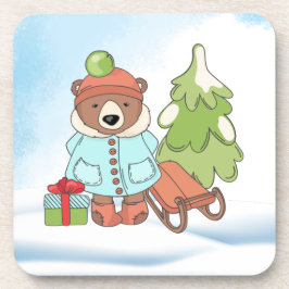 Christmas Teddy Bar Couple mit Geschenk Getränkeuntersetzer