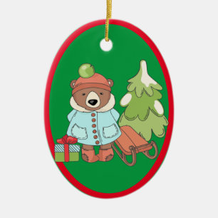 Christmas Teddy Bar Couple mit Geschenk Keramik Ornament