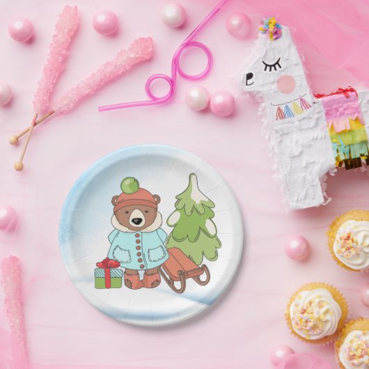 Christmas Teddy Bar Couple mit Geschenk Pappteller (Party)