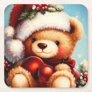 Christmas Teddy Bear 4 Rechteckiger Pappuntersetzer