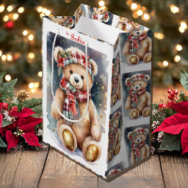 Christmas Teddy Bear add Name Mittlere Geschenktüte
