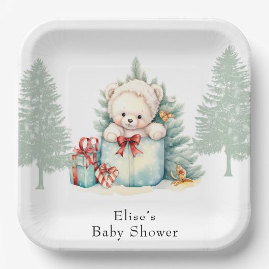 Christmas Teddy Bear Baby Dusche Pappteller (Vorderseite)