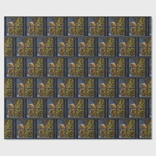 Christmas Teddy Bear Decorating a Tree Geschenkpapier (Flach)