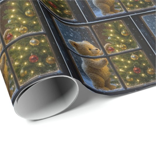 Christmas Teddy Bear Decorating a Tree Geschenkpapier (Rolleneckpunkt)