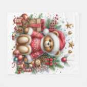Christmas Teddy Bear Fleece Blanket (Vorderseite (Horizontal))