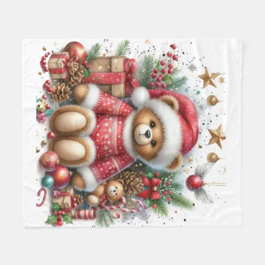 Christmas Teddy Bear Fleece Blanket (Vorderseite (Horizontal))
