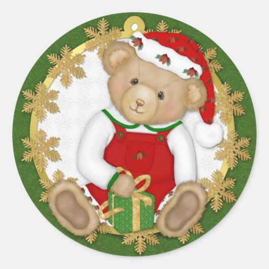 Christmas Teddy Bear - Junge Runder Aufkleber (Vorderseite)