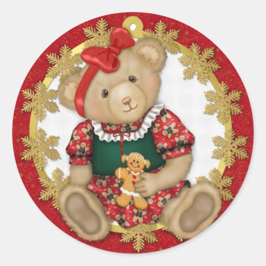 Christmas Teddy Bear - Mädchen Runder Aufkleber (Vorderseite)
