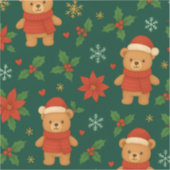 Christmas Teddy Bear Pattern – Cute Green Holiday Aufkleber (Vorderseite)
