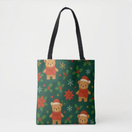 Christmas Teddy Bear Pattern – Cute Green Holiday  Tasche