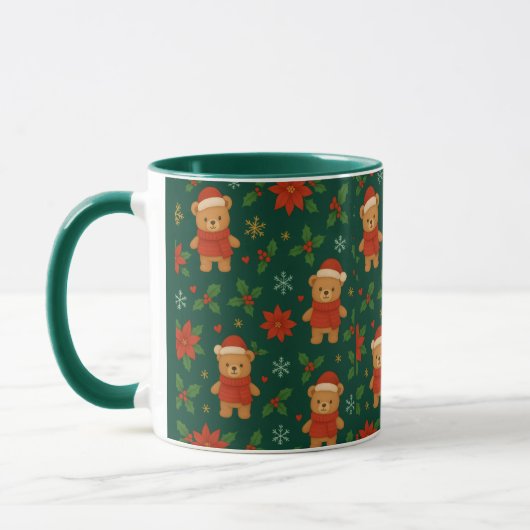 Christmas Teddy Bear Pattern – Cute Green Holiday  Tasse (Links)