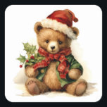 Christmas Teddy Bear Quadratischer Aufkleber<br><div class="desc">AI generierte Kunst eines bezaubernden Weihnachtsbären</div>