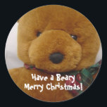 Christmas Teddy Bear Runder Aufkleber<br><div class="desc">Teddy Bear wünscht dir ein frohes Weihnachtsfest!</div>