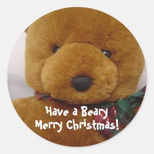 Christmas Teddy Bear Runder Aufkleber (Vorderseite)
