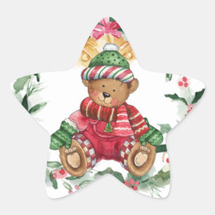 Christmas Teddy Bear Star Sticker