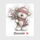 Christmas Teddy Bear Sticker | Cozy Winter Scene (Blatt)